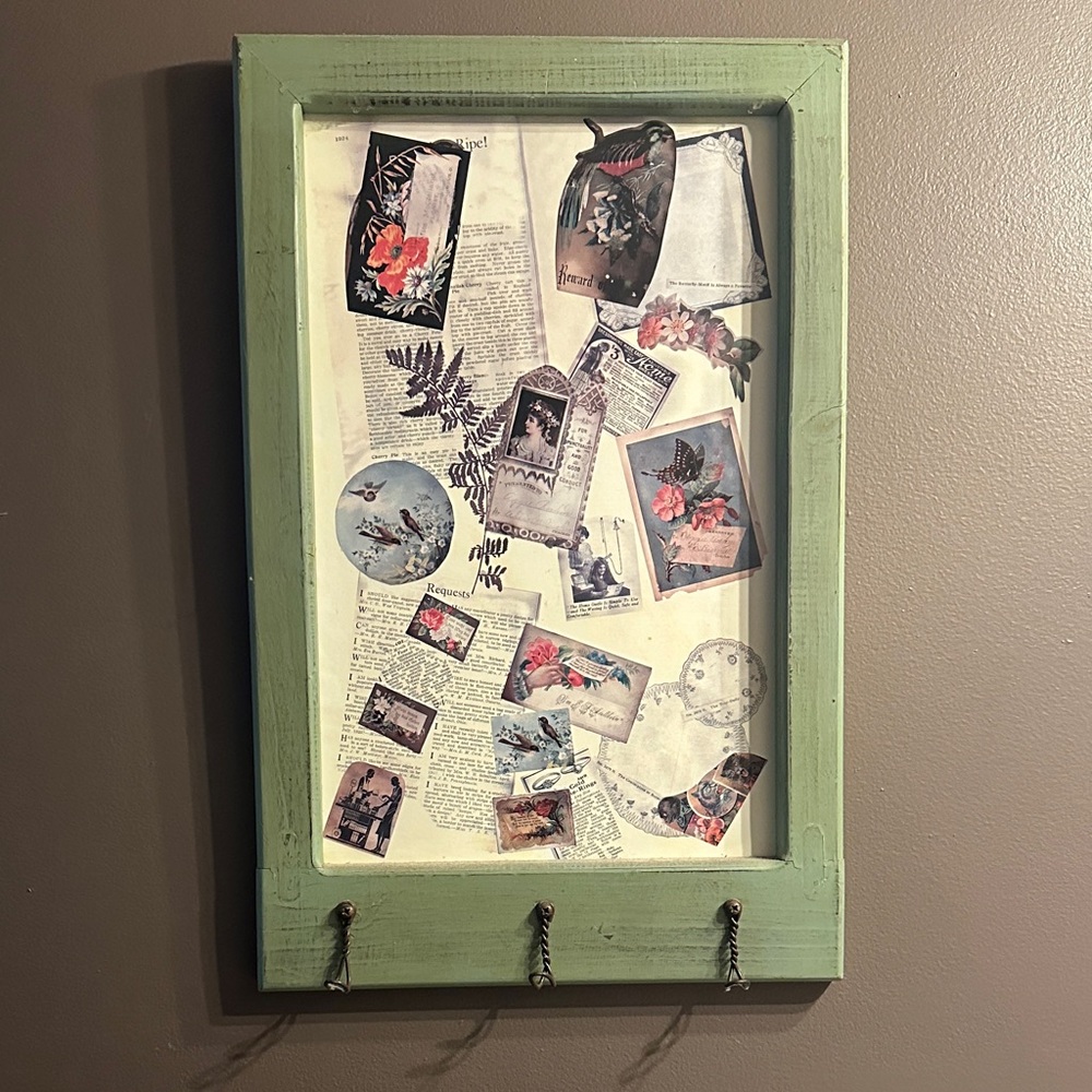 Vintage Collage Wall Art with Hooks